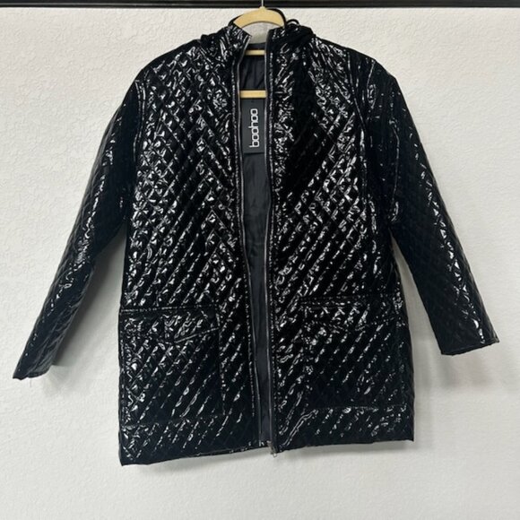 NWT Quilted Patent Leather Rain Coat Jacket With Pockets - Picture 3 of 14
